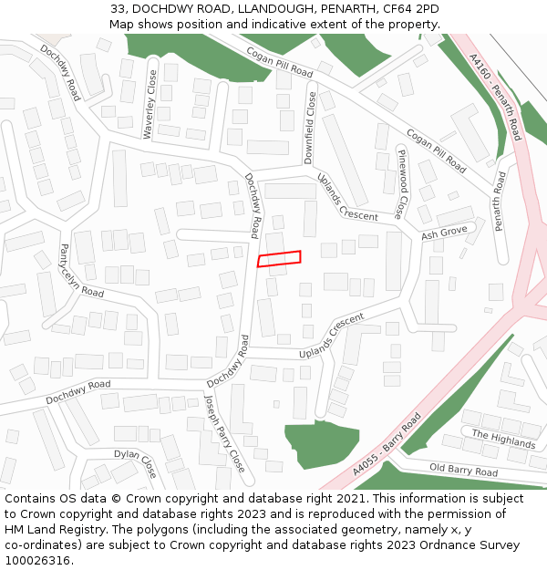 33, DOCHDWY ROAD, LLANDOUGH, PENARTH, CF64 2PD: Location map and indicative extent of plot