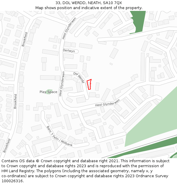 33, DOL WERDD, NEATH, SA10 7QX: Location map and indicative extent of plot