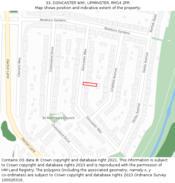 33, DONCASTER WAY, UPMINSTER, RM14 2PR: Location map and indicative extent of plot