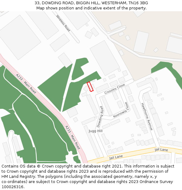 33, DOWDING ROAD, BIGGIN HILL, WESTERHAM, TN16 3BG: Location map and indicative extent of plot