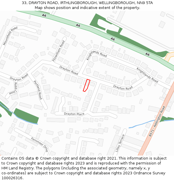 33, DRAYTON ROAD, IRTHLINGBOROUGH, WELLINGBOROUGH, NN9 5TA: Location map and indicative extent of plot