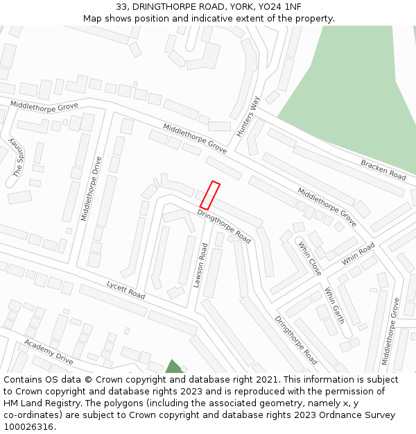 33, DRINGTHORPE ROAD, YORK, YO24 1NF: Location map and indicative extent of plot