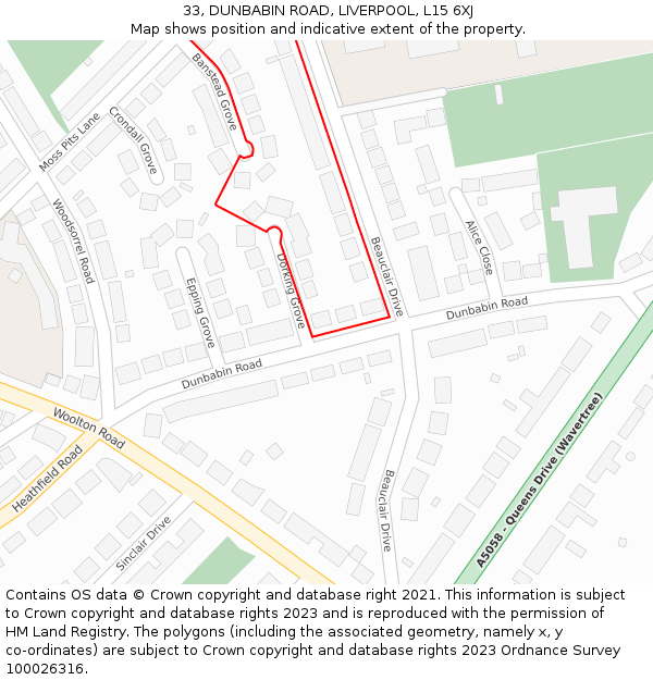 33, DUNBABIN ROAD, LIVERPOOL, L15 6XJ: Location map and indicative extent of plot