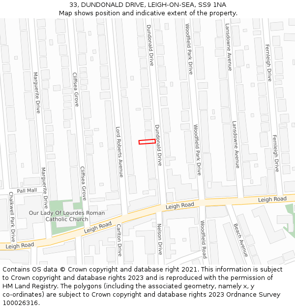 33, DUNDONALD DRIVE, LEIGH-ON-SEA, SS9 1NA: Location map and indicative extent of plot