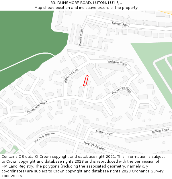 33, DUNSMORE ROAD, LUTON, LU1 5JU: Location map and indicative extent of plot