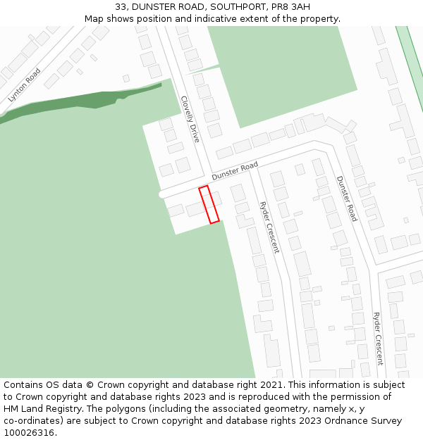 33, DUNSTER ROAD, SOUTHPORT, PR8 3AH: Location map and indicative extent of plot