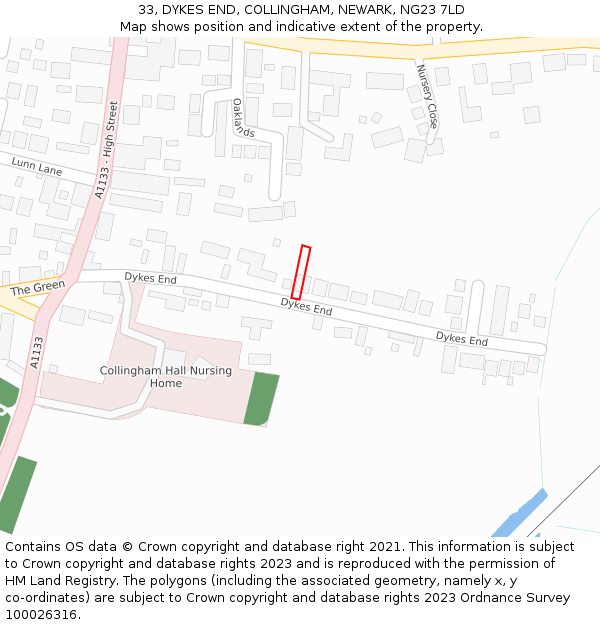 33, DYKES END, COLLINGHAM, NEWARK, NG23 7LD: Location map and indicative extent of plot