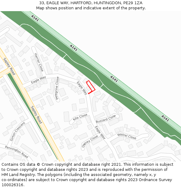 33, EAGLE WAY, HARTFORD, HUNTINGDON, PE29 1ZA: Location map and indicative extent of plot