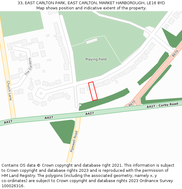 33, EAST CARLTON PARK, EAST CARLTON, MARKET HARBOROUGH, LE16 8YD: Location map and indicative extent of plot