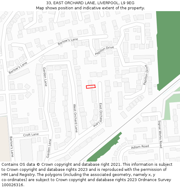 33, EAST ORCHARD LANE, LIVERPOOL, L9 9EG: Location map and indicative extent of plot