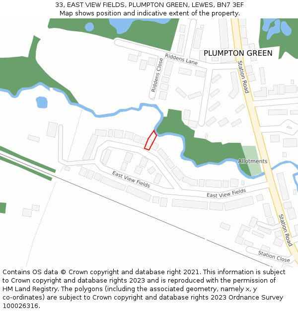 33, EAST VIEW FIELDS, PLUMPTON GREEN, LEWES, BN7 3EF: Location map and indicative extent of plot