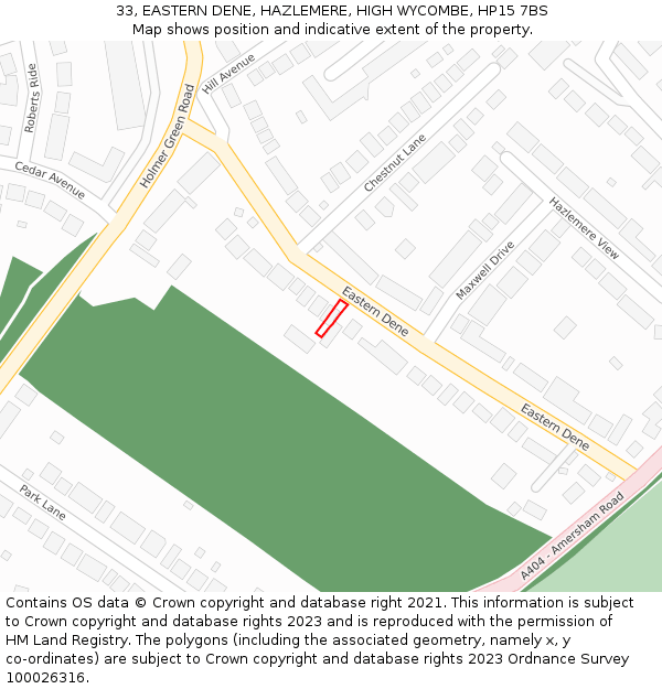 33, EASTERN DENE, HAZLEMERE, HIGH WYCOMBE, HP15 7BS: Location map and indicative extent of plot