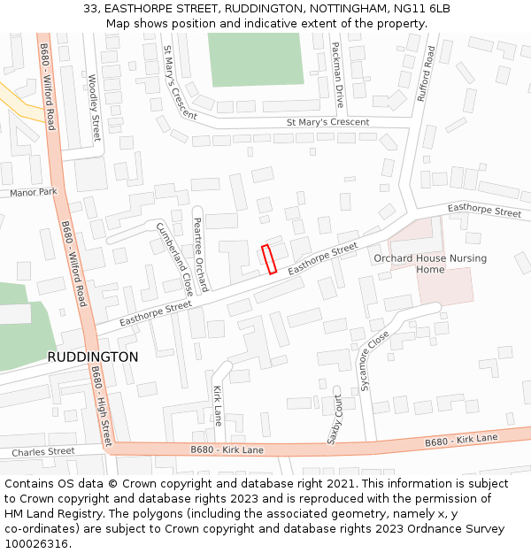 33, EASTHORPE STREET, RUDDINGTON, NOTTINGHAM, NG11 6LB: Location map and indicative extent of plot