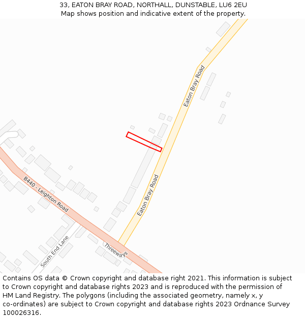 33, EATON BRAY ROAD, NORTHALL, DUNSTABLE, LU6 2EU: Location map and indicative extent of plot