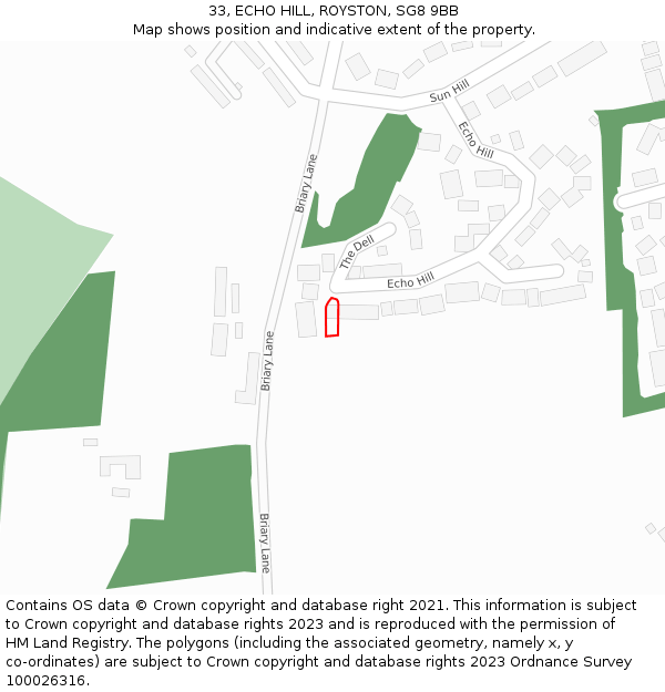 33, ECHO HILL, ROYSTON, SG8 9BB: Location map and indicative extent of plot