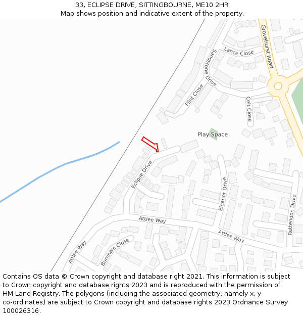 33, ECLIPSE DRIVE, SITTINGBOURNE, ME10 2HR: Location map and indicative extent of plot