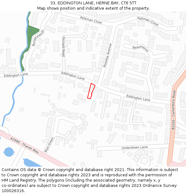 33, EDDINGTON LANE, HERNE BAY, CT6 5TT: Location map and indicative extent of plot