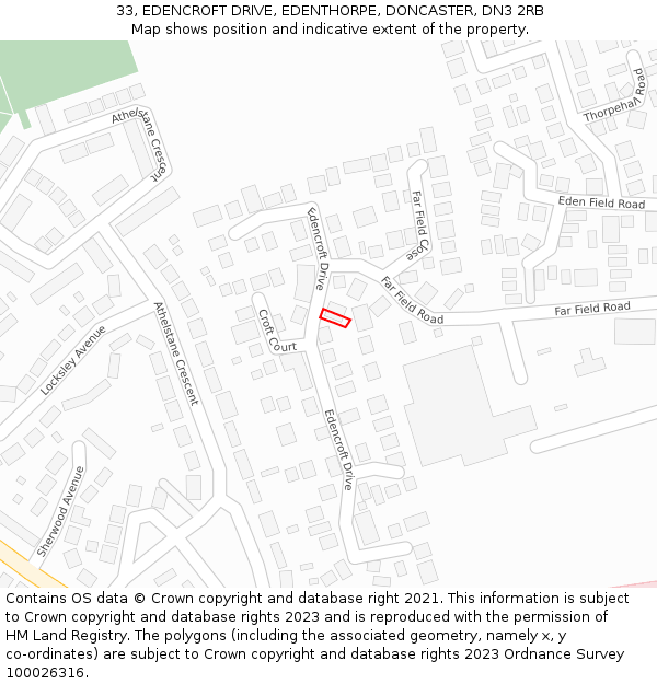 33, EDENCROFT DRIVE, EDENTHORPE, DONCASTER, DN3 2RB: Location map and indicative extent of plot