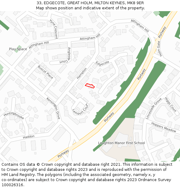 33, EDGECOTE, GREAT HOLM, MILTON KEYNES, MK8 9ER: Location map and indicative extent of plot