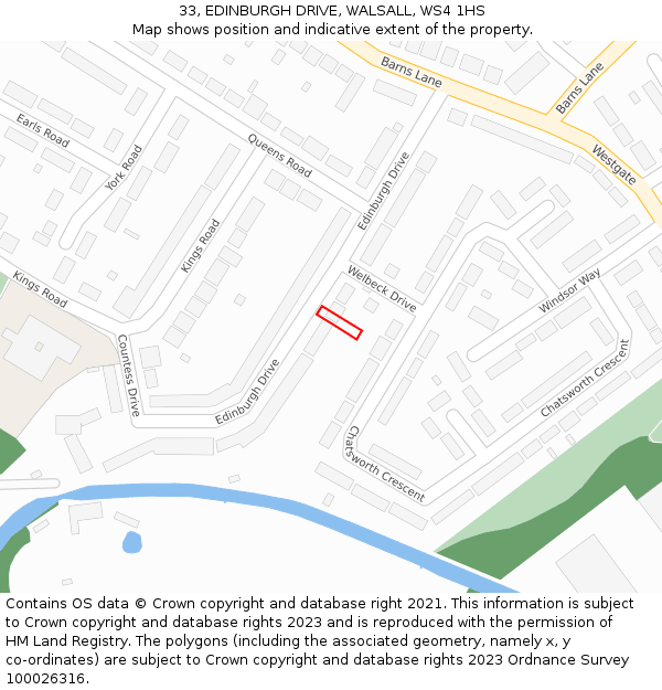 33, EDINBURGH DRIVE, WALSALL, WS4 1HS: Location map and indicative extent of plot