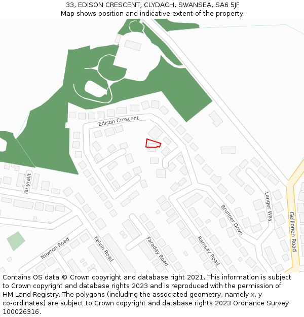 33, EDISON CRESCENT, CLYDACH, SWANSEA, SA6 5JF: Location map and indicative extent of plot