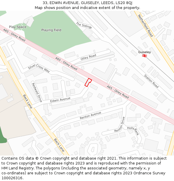 33, EDWIN AVENUE, GUISELEY, LEEDS, LS20 8QJ: Location map and indicative extent of plot