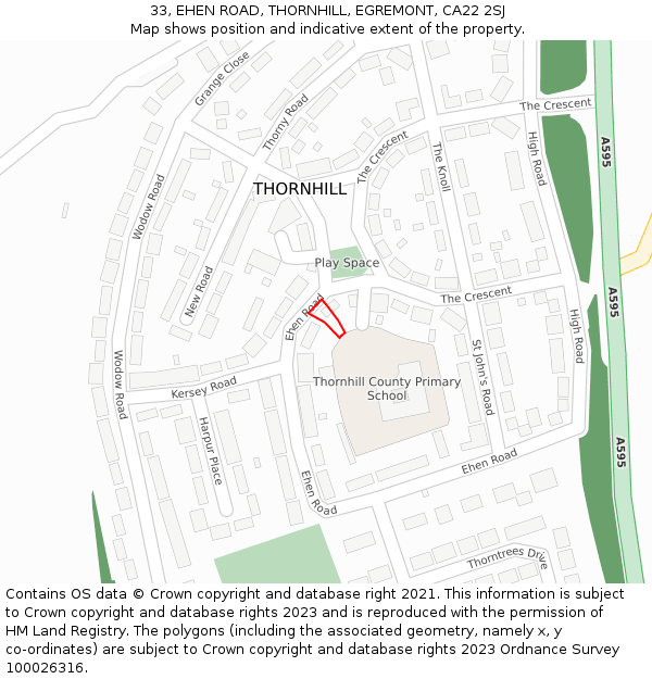 33, EHEN ROAD, THORNHILL, EGREMONT, CA22 2SJ: Location map and indicative extent of plot