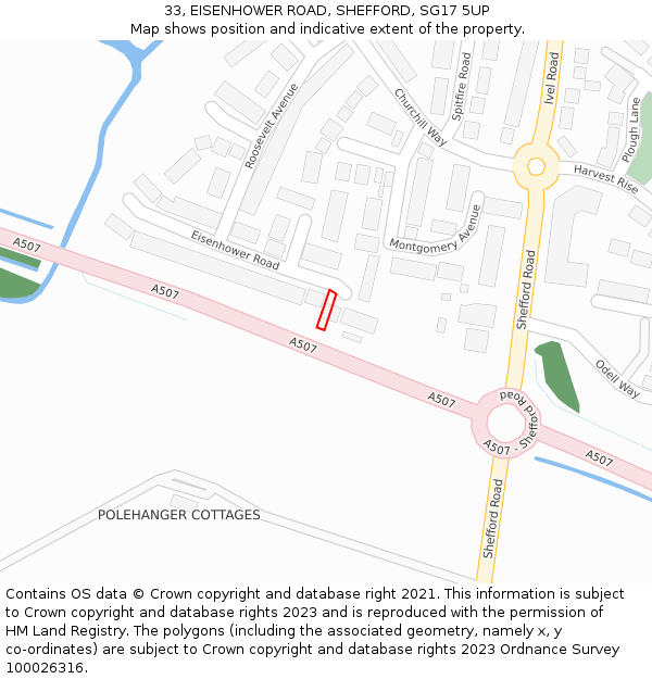33, EISENHOWER ROAD, SHEFFORD, SG17 5UP: Location map and indicative extent of plot