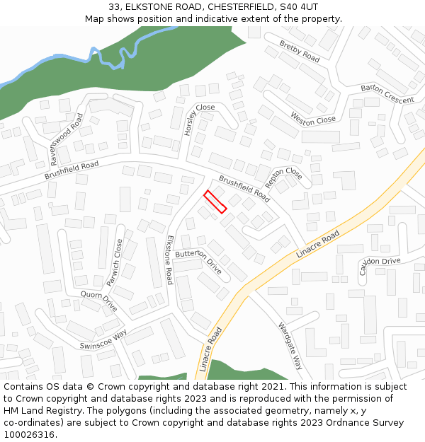 33, ELKSTONE ROAD, CHESTERFIELD, S40 4UT: Location map and indicative extent of plot