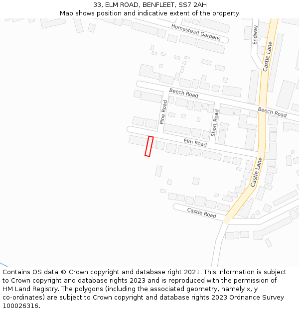 33, ELM ROAD, BENFLEET, SS7 2AH: Location map and indicative extent of plot
