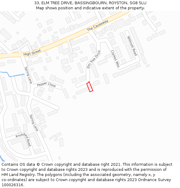 33, ELM TREE DRIVE, BASSINGBOURN, ROYSTON, SG8 5LU: Location map and indicative extent of plot