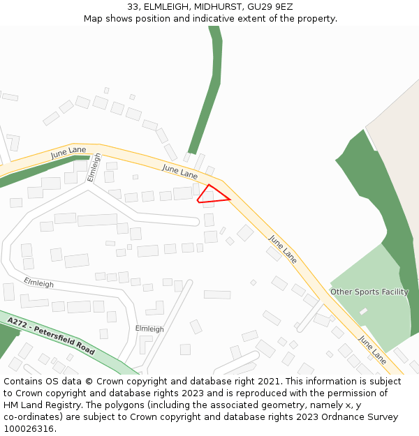 33, ELMLEIGH, MIDHURST, GU29 9EZ: Location map and indicative extent of plot