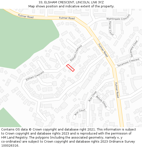 33, ELSHAM CRESCENT, LINCOLN, LN6 3YZ: Location map and indicative extent of plot