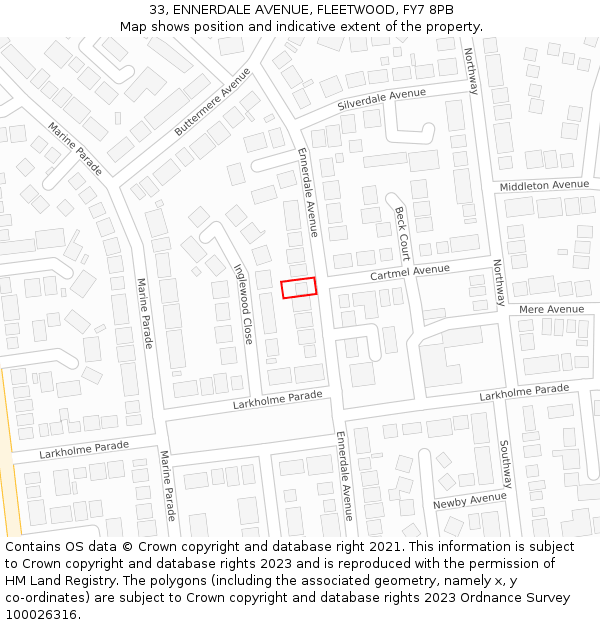 33, ENNERDALE AVENUE, FLEETWOOD, FY7 8PB: Location map and indicative extent of plot