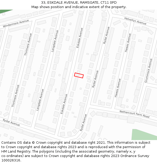 33, ESKDALE AVENUE, RAMSGATE, CT11 0PD: Location map and indicative extent of plot