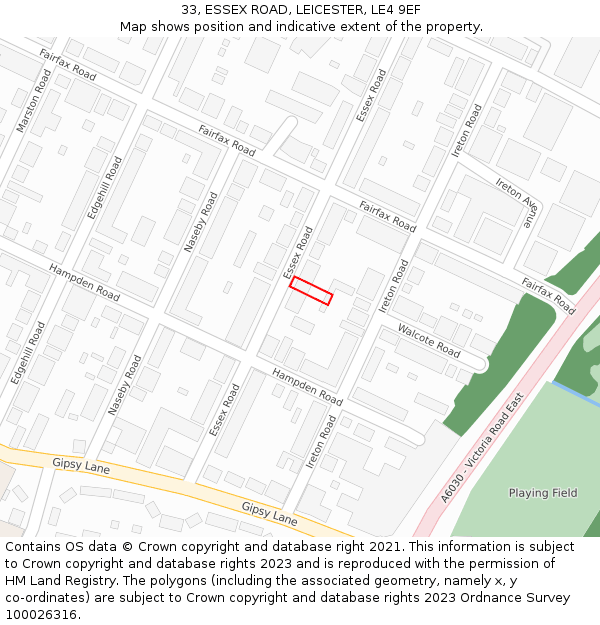 33, ESSEX ROAD, LEICESTER, LE4 9EF: Location map and indicative extent of plot