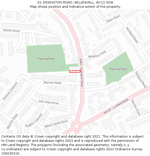 33, ESSINGTON ROAD, WILLENHALL, WV12 5DW: Location map and indicative extent of plot