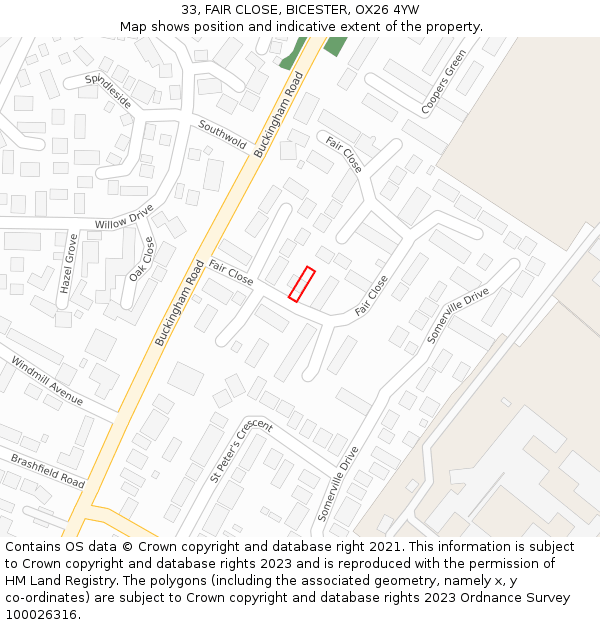 33, FAIR CLOSE, BICESTER, OX26 4YW: Location map and indicative extent of plot