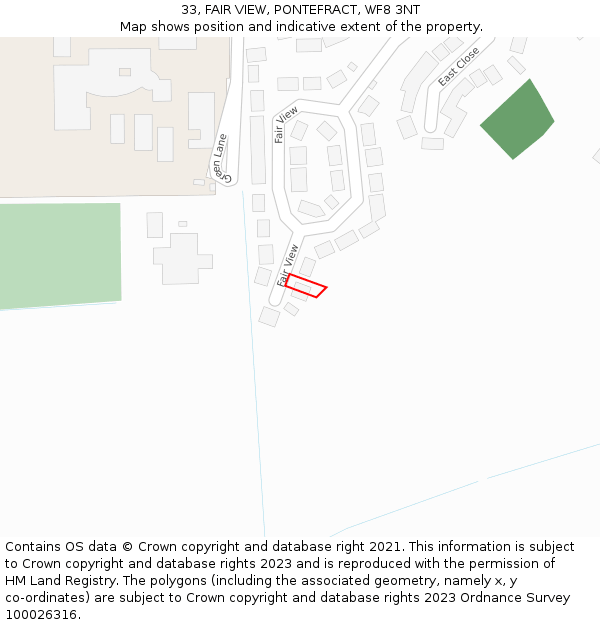 33, FAIR VIEW, PONTEFRACT, WF8 3NT: Location map and indicative extent of plot