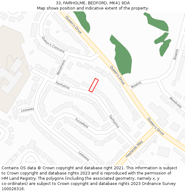 33, FAIRHOLME, BEDFORD, MK41 9DA: Location map and indicative extent of plot