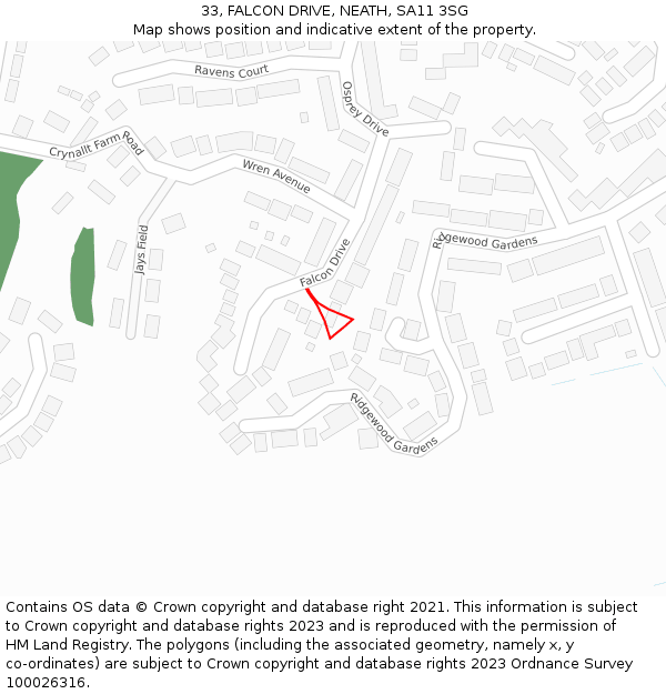 33, FALCON DRIVE, NEATH, SA11 3SG: Location map and indicative extent of plot