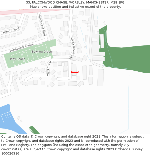 33, FALCONWOOD CHASE, WORSLEY, MANCHESTER, M28 1FG: Location map and indicative extent of plot