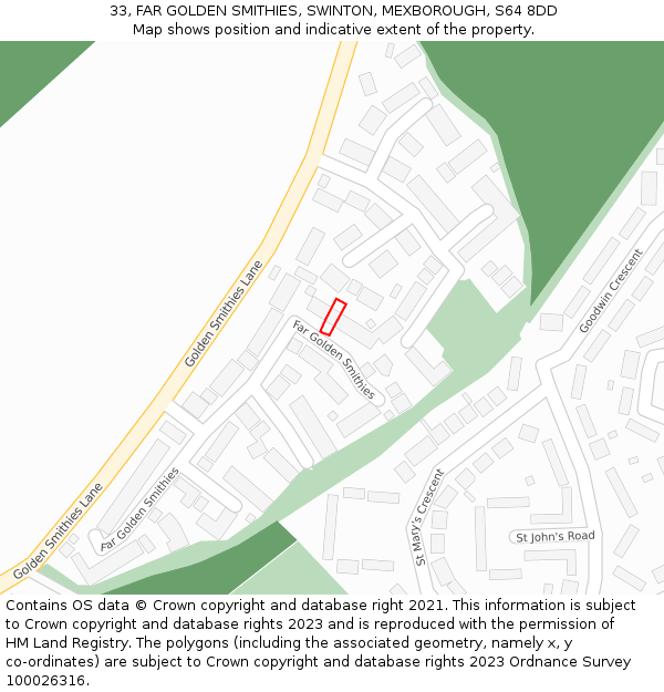 33, FAR GOLDEN SMITHIES, SWINTON, MEXBOROUGH, S64 8DD: Location map and indicative extent of plot