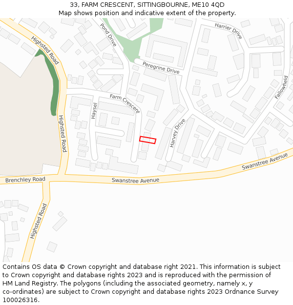 33, FARM CRESCENT, SITTINGBOURNE, ME10 4QD: Location map and indicative extent of plot