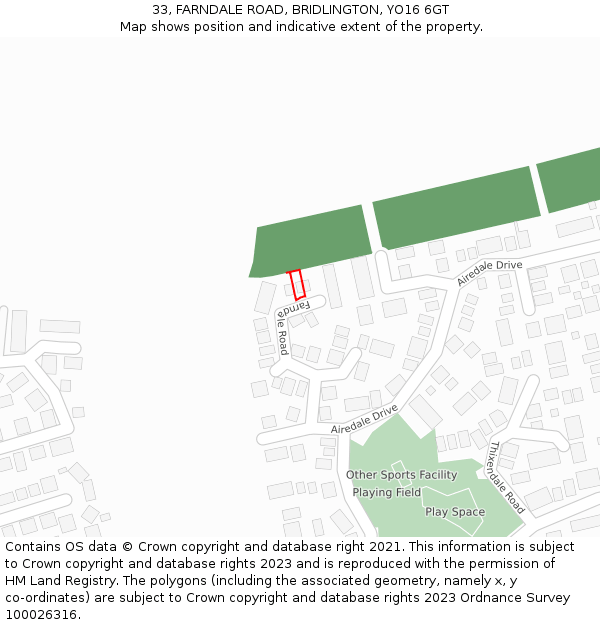 33, FARNDALE ROAD, BRIDLINGTON, YO16 6GT: Location map and indicative extent of plot