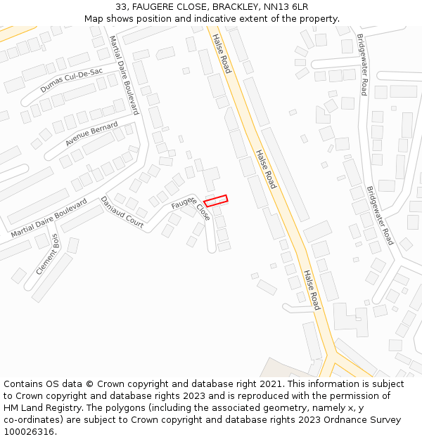 33, FAUGERE CLOSE, BRACKLEY, NN13 6LR: Location map and indicative extent of plot