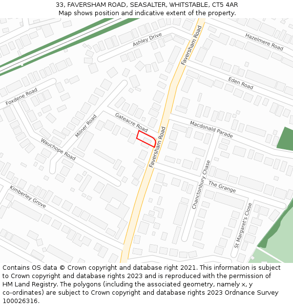 33, FAVERSHAM ROAD, SEASALTER, WHITSTABLE, CT5 4AR: Location map and indicative extent of plot