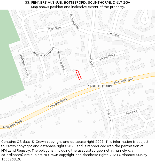 33, FENNERS AVENUE, BOTTESFORD, SCUNTHORPE, DN17 2GH: Location map and indicative extent of plot