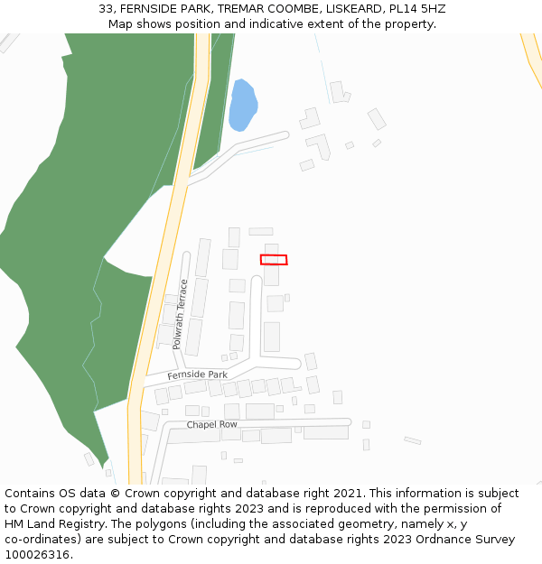 33, FERNSIDE PARK, TREMAR COOMBE, LISKEARD, PL14 5HZ: Location map and indicative extent of plot