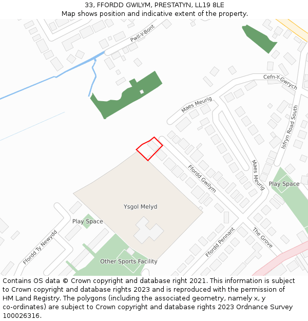 33, FFORDD GWILYM, PRESTATYN, LL19 8LE: Location map and indicative extent of plot